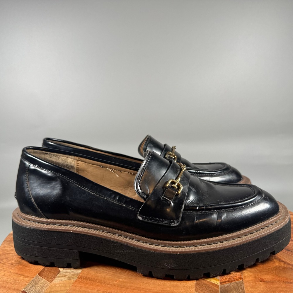 Sam Edelman Laurs Black Leather Lug Sole Bit Loafers Womens 8.5M Platform Shoes